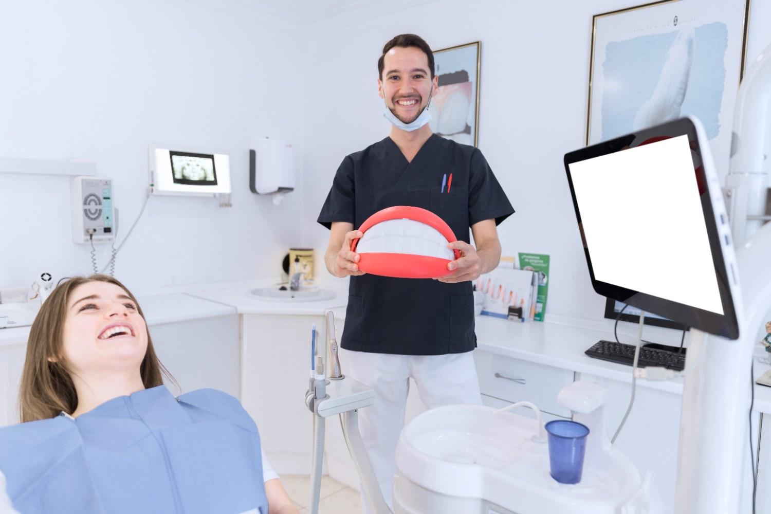 Dentist explaining a dental procedure to a patient